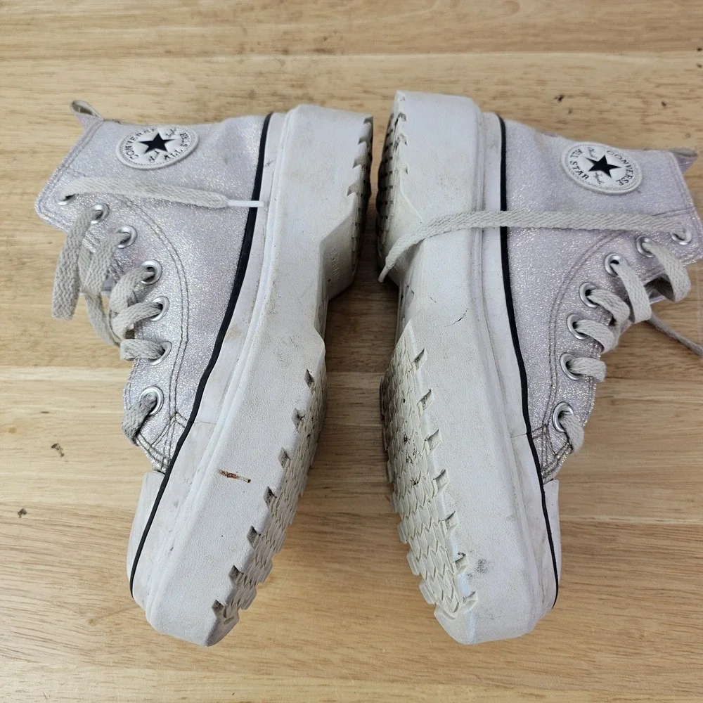 Converse Chuck Lugged Lift Sneakers Hi Glitter Synthetic Kids A03009C 4 Pink W6 - Picture 7 of 10